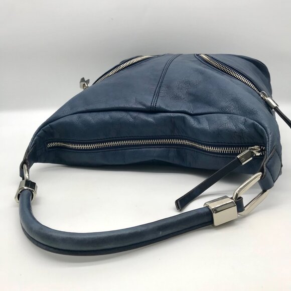 B. Makowsky Blue Leather Double Zipper Shoulder Bag - Picture 10 of 12